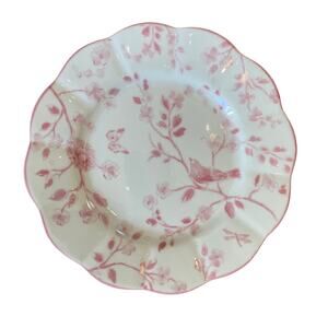 4pc Grace Teaware Porcelain Salad Plates 8" Pink & White Floral with Bird New